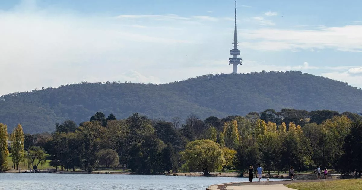 Scenic view of Canberra lake with Black Mountain Tower in background