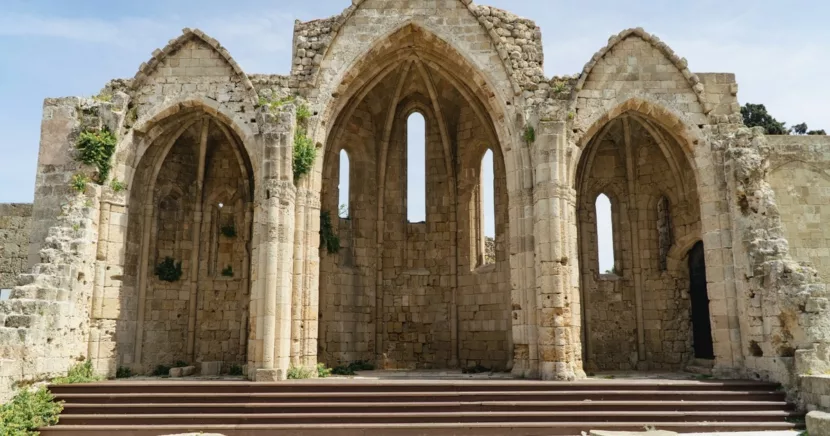 Ancient Stone Arches of the Church of the Virgin Mary of the Burgh in Rhodes Greece
